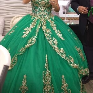Elegant Green and Gold Gown
